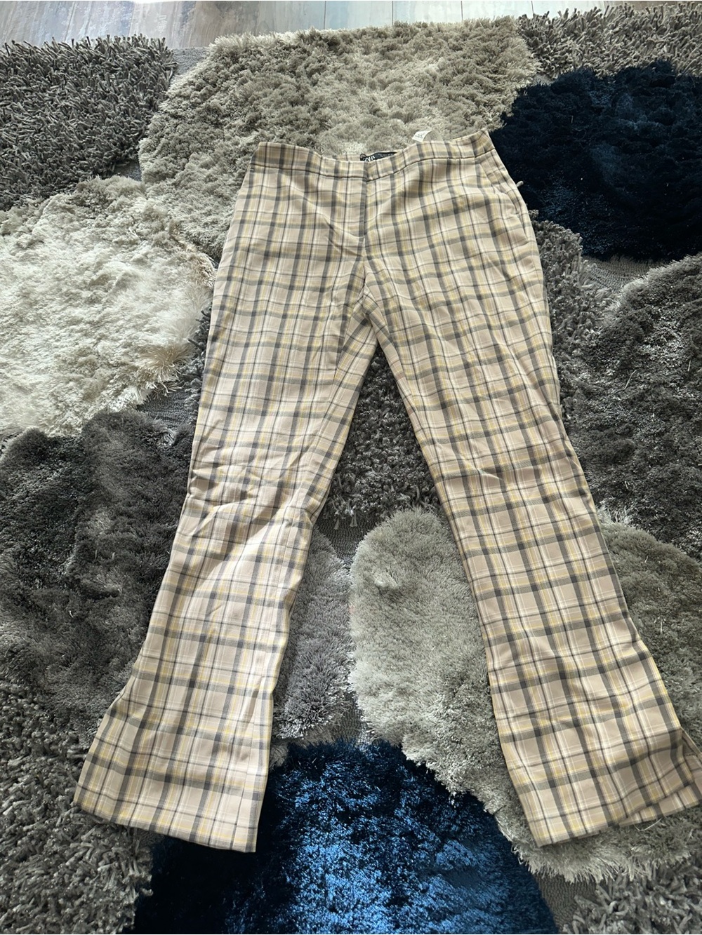 Zara Plaid Flare Pants in Brown & Yellow Size Large